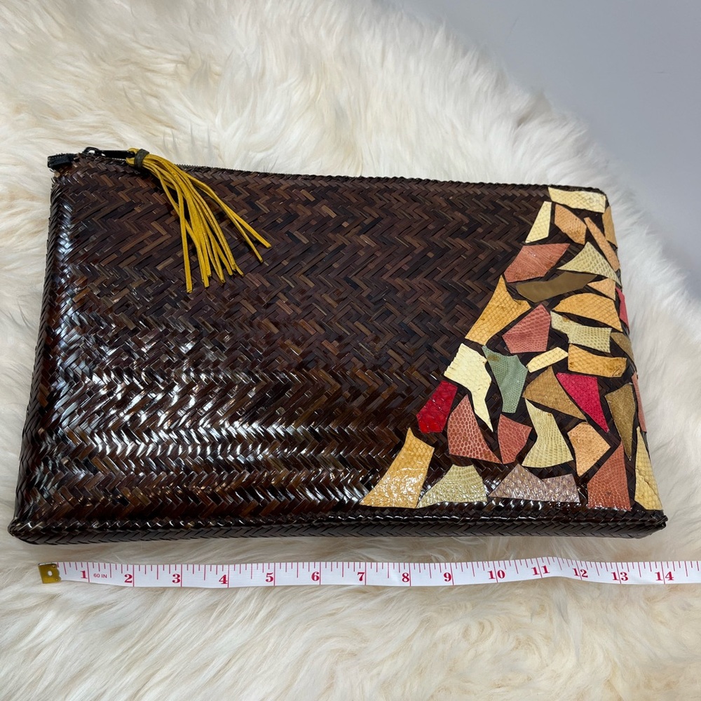 Vintage Woven Straw /Raffia and Snake Skin Zip Top Extra Large Clutch - Picture 15 of 17